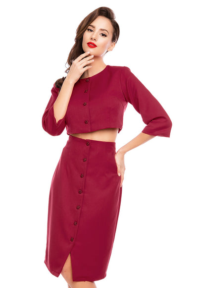 Ivy Vintage Style Button Down Skirt in Red