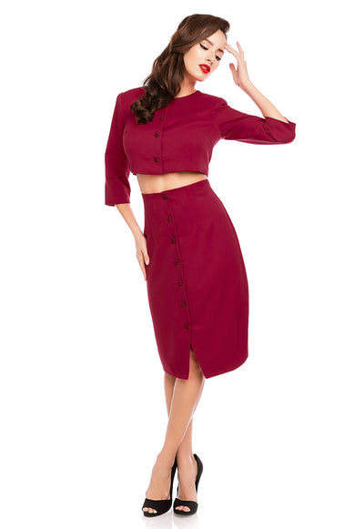 Ivy Vintage Style Button Down Skirt in Red