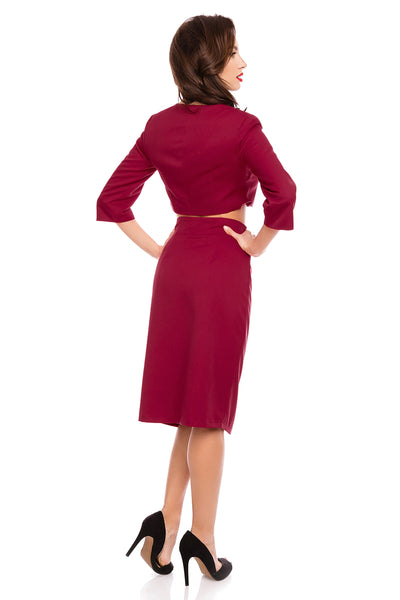 Ivy Vintage Style Button Down Skirt in Red