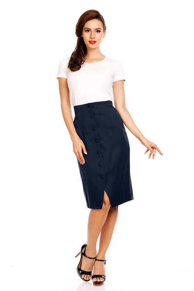 Ivy Vintage Style Button Down Skirt in Navy Blue