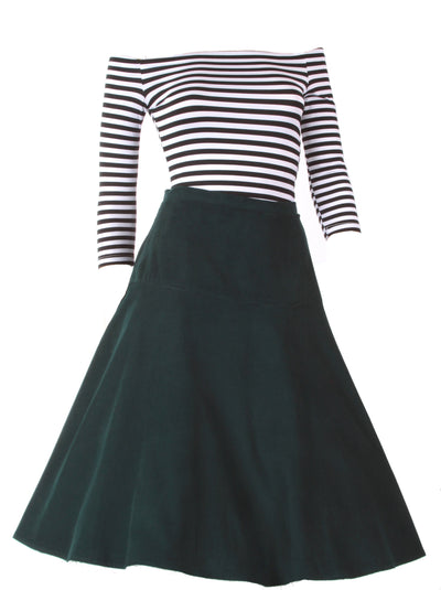 Ella 50's Style Flared Skirt in Dark Green