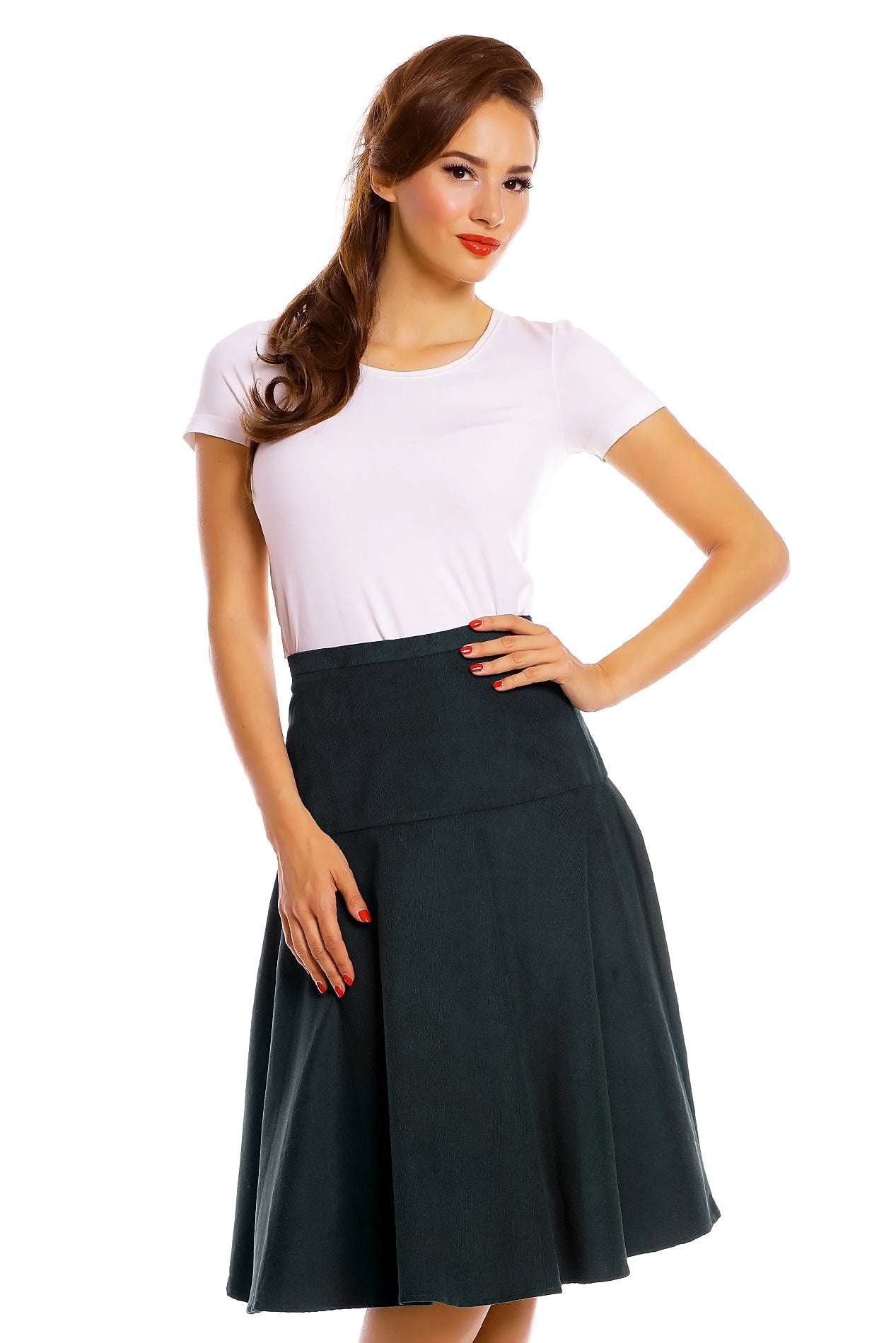 Ella 50's Style Flared Skirt in Dark Green