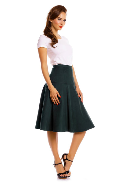Ella 50's Style Flared Skirt in Dark Green