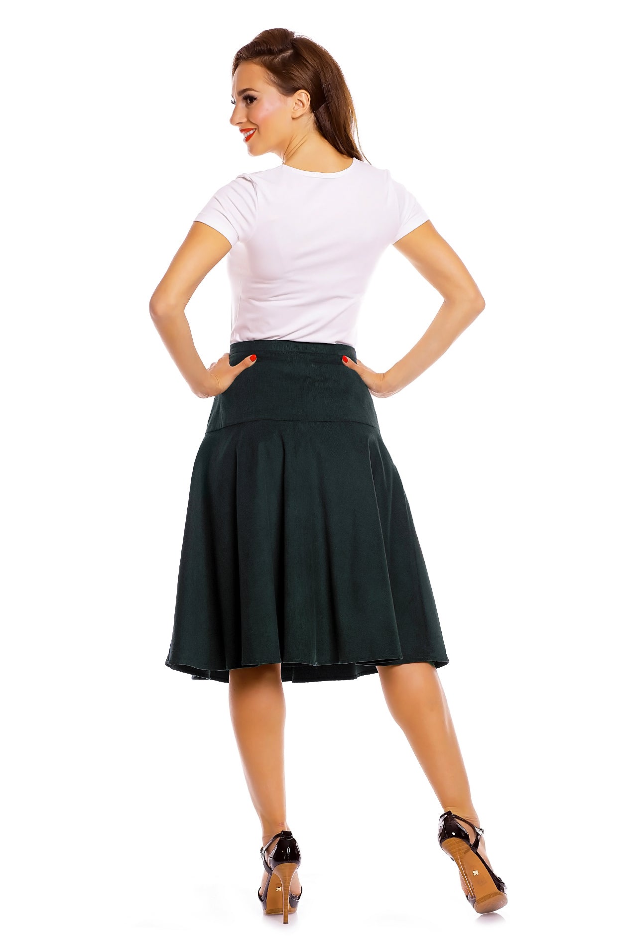 Ella 50's Style Flared Skirt in Dark Green