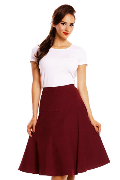 Ella 50's Style Flared Skirt in Burgundy Red