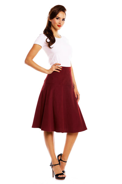 Ella 50's Style Flared Skirt in Burgundy Red