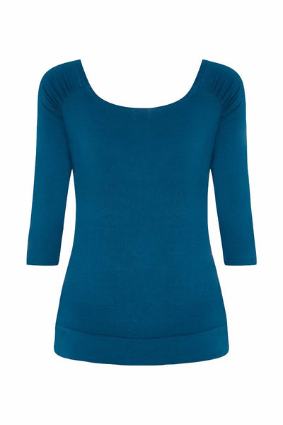 Paula Retro Twisted V-Neck Top in Peacock Blue