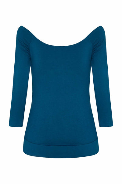 Paula Retro Twisted V-Neck Top in Peacock Blue