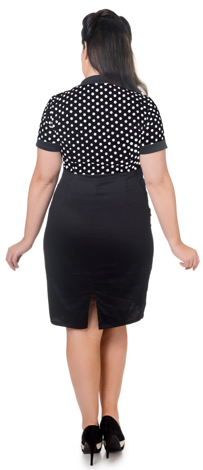 Jayne Vintage Style Wiggle Dress in Black Polka