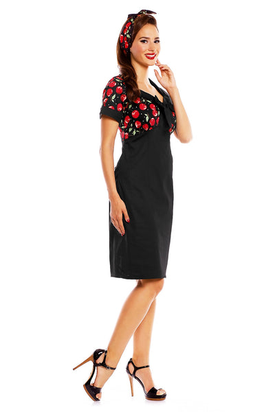 Jayne Vintage Style Wiggle Dress in Black-Cherry