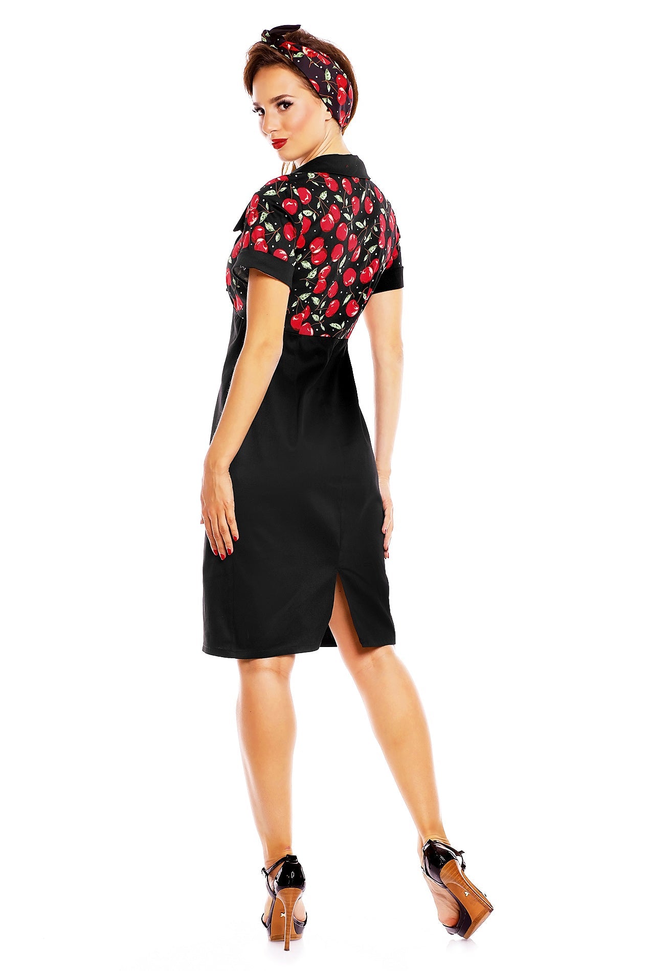 Jayne Vintage Style Wiggle Dress in Black-Cherry