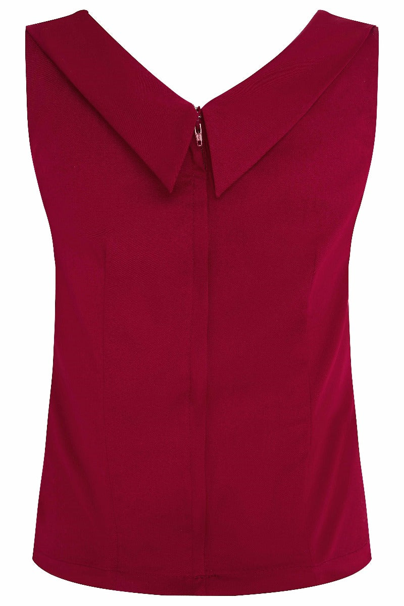Georgina Slim Fit Top in Burgundy with Black Bust-White Polka Dots