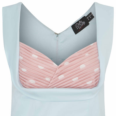 Georgina Slim Fit Top in Pale Blue with Pink Bust/White Polka