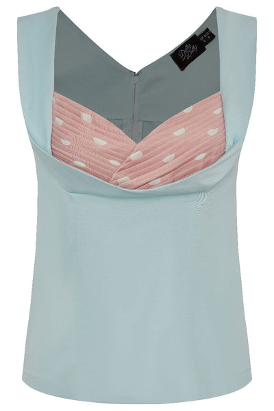 Slim Fit Top in Pale Blue with Pink Bust/White Polka Dots