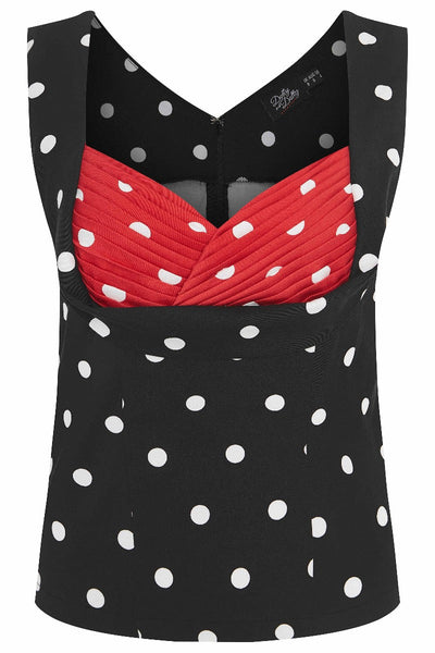 Georgina Slim Fit Top in Black with Red Bust/ White Polka