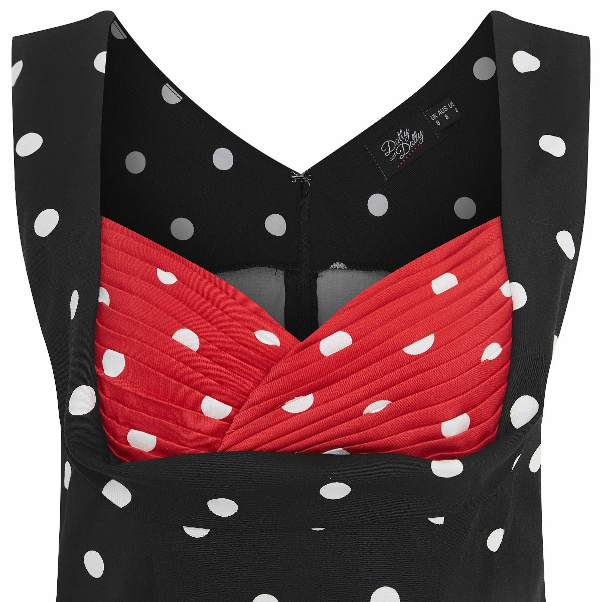 Georgina Slim Fit Top in Black with Red Bust/ White Polka