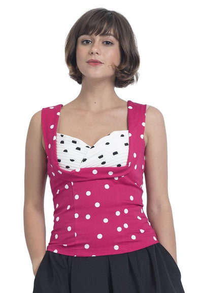 Slim Fit Top White Bust/Black Dots & Pink/White Polka