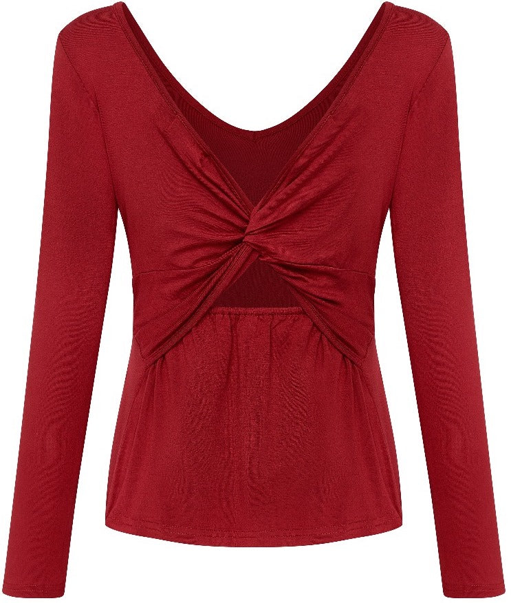 Sharon Retro Twist Back Top in Burgundy Red