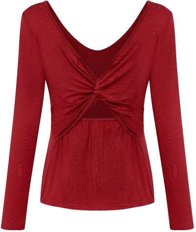 Sharon Retro Twist Back Top in Burgundy Red