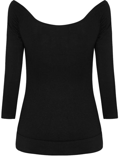 Paula Retro Twisted V-Neck Top in Black
