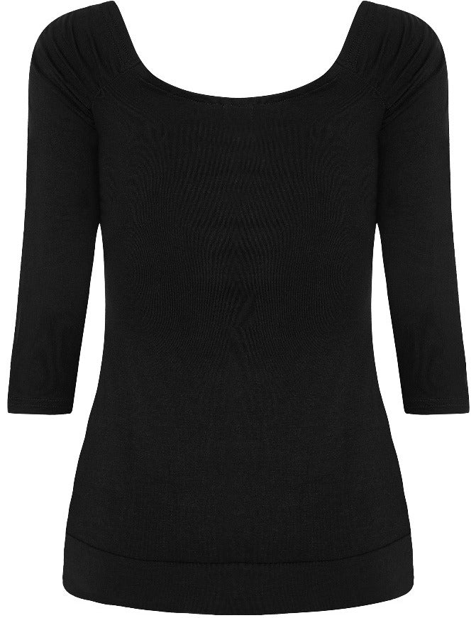 Paula Retro Twisted V-Neck Top in Black