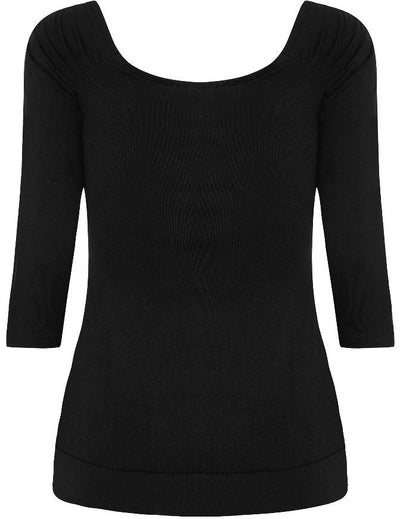 Paula Retro Twisted V-Neck Top in Black