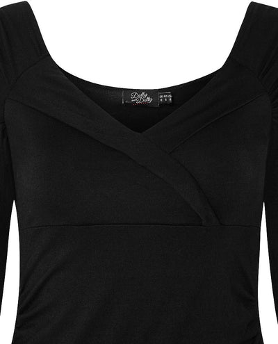 Paula Retro Twisted V-Neck Top in Black