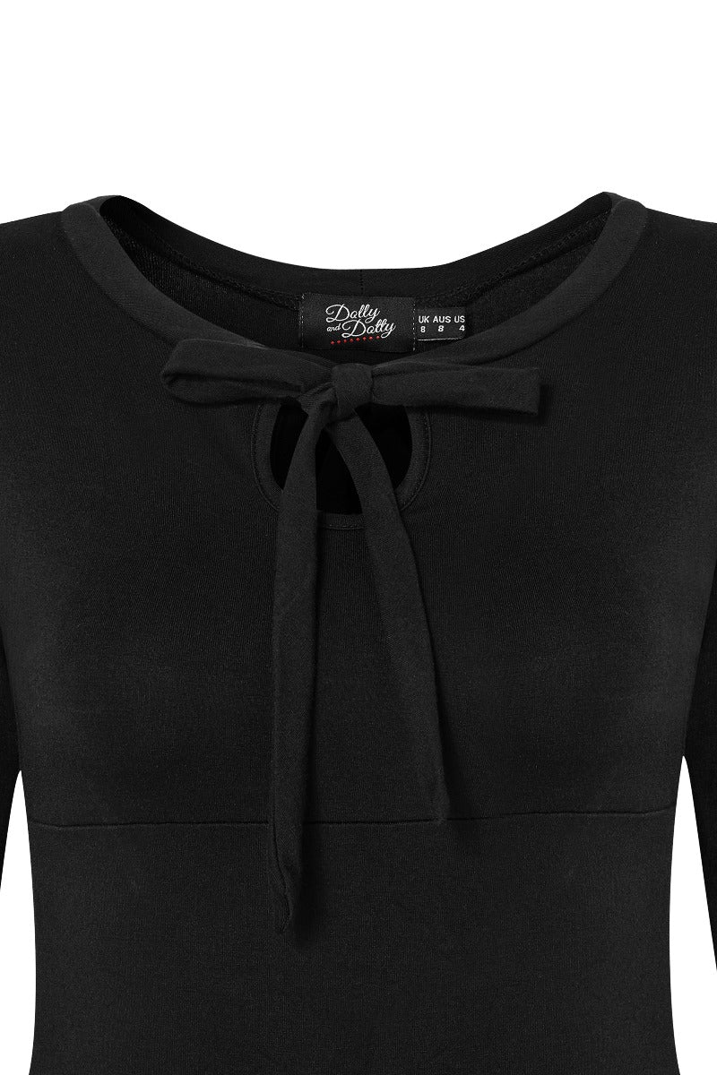 Marie Retro Bow Keyhole Top in Black