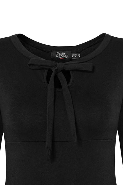 Marie Retro Bow Keyhole Top in Black