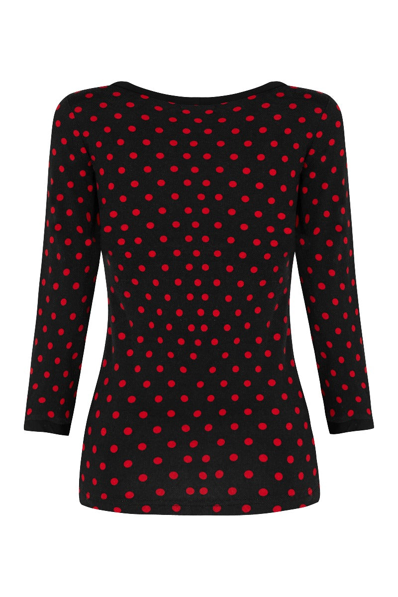 Marie Retro Bow Keyhole Polka Dot Top in Black-Red