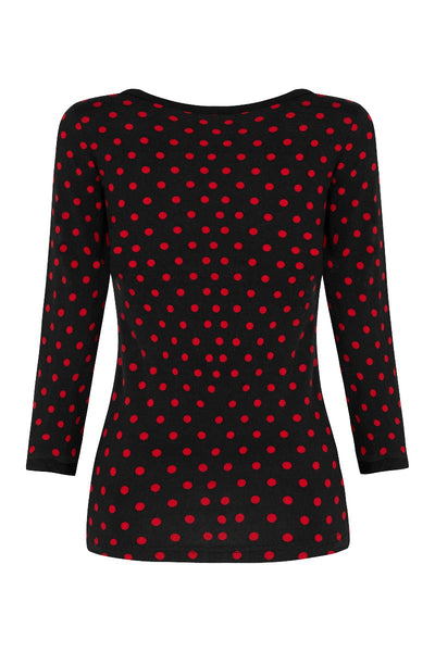 Marie Retro Bow Keyhole Polka Dot Top in Black-Red
