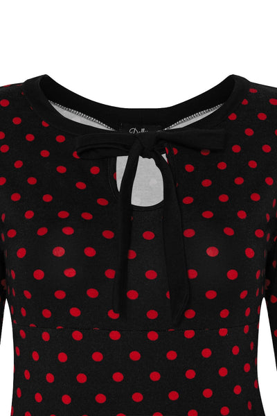 Marie Retro Bow Keyhole Polka Dot Top in Black-Red