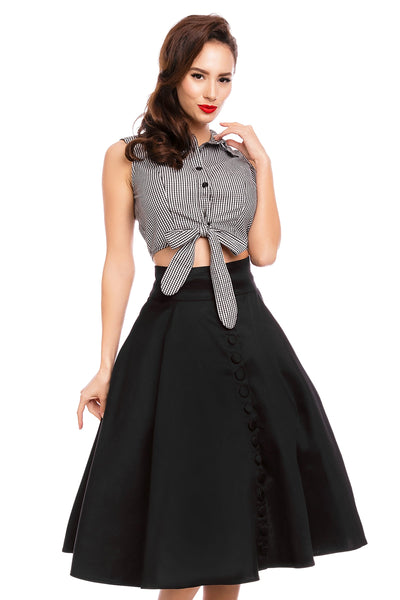 Erin High Waist Flared Skirt With Buttons in Black