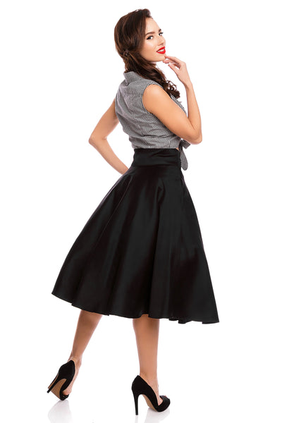Erin High Waist Flared Skirt With Buttons in Black