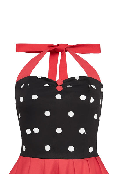 Sophia Rockabilly Halter Neck Swing Dress Black Red Polka
