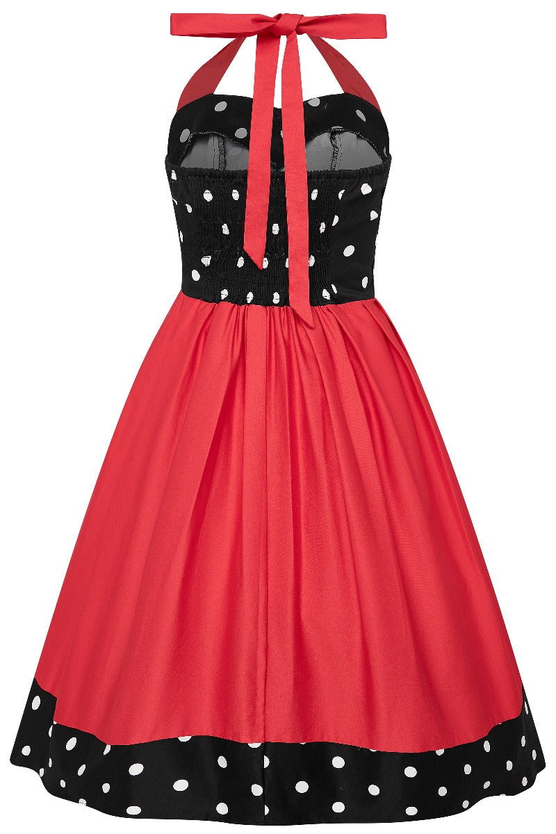 Sophia Rockabilly Halter Neck Swing Dress Black Red Polka