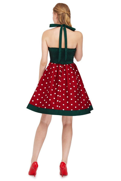 Sophia Rockabilly Halter Neck Swing Dress in Dark Green and Burg