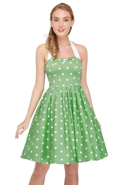 Sophia Rockabilly Halter Neck Swing Dress Smoke Green & White