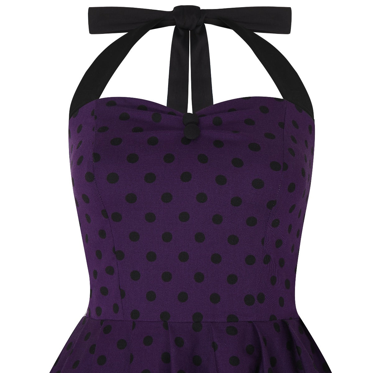 Sophia Rockabilly Halter Neck Swing Dress in Purple-Black Polka Dot