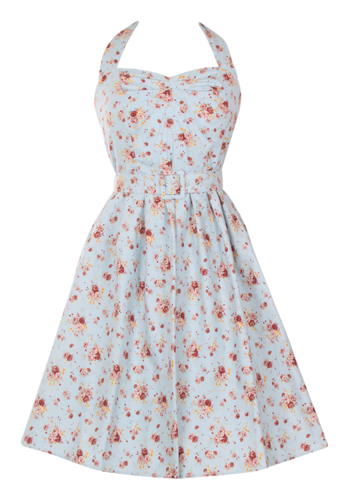 Cecilia Halterneck 50'S Style Swing Dress in Pale Blue
