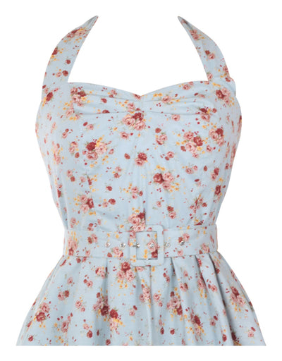 Cecilia Halterneck 50'S Style Swing Dress in Pale Blue
