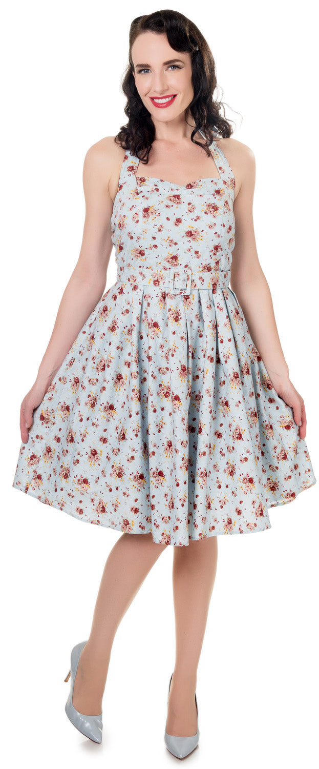 Cecilia Halterneck 50'S Style Swing Dress in Pale Blue