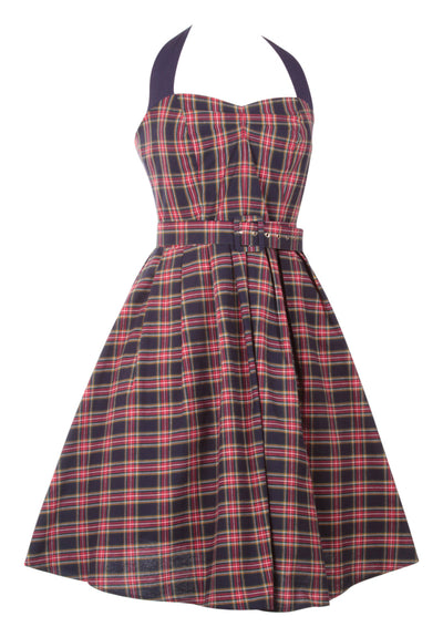 Sophie Rockabilly 1950s Gingham Dress in Navy Blue