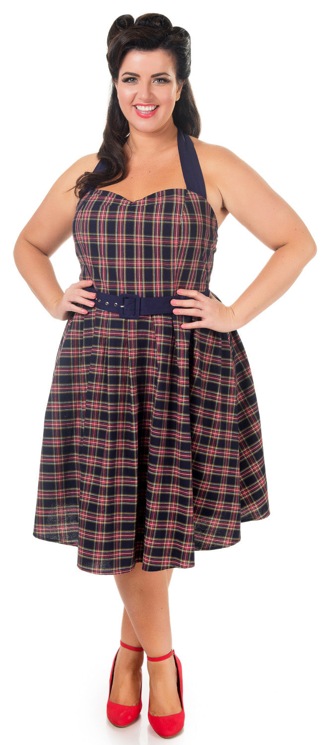 Sophie Rockabilly 1950s Gingham Dress in Navy Blue