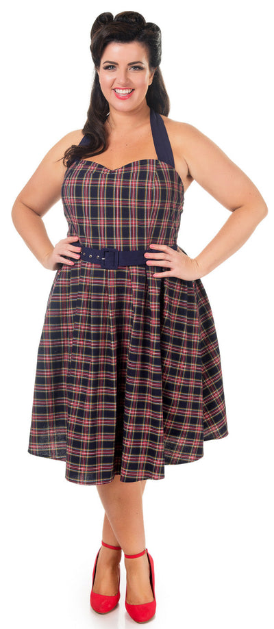 Sophie Rockabilly 1950s Gingham Dress in Navy Blue
