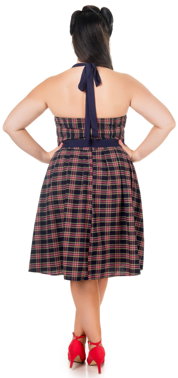 Sophie Rockabilly 1950s Gingham Dress in Navy Blue