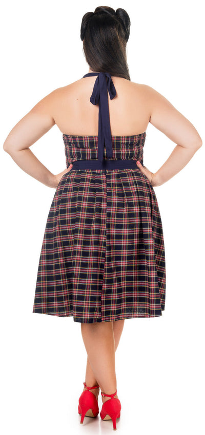 Sophie Rockabilly 1950s Gingham Dress in Navy Blue