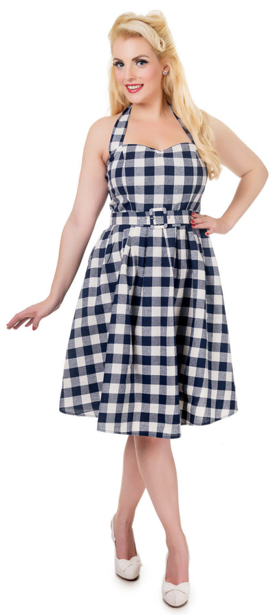 Navy Check Dress with Model - Front