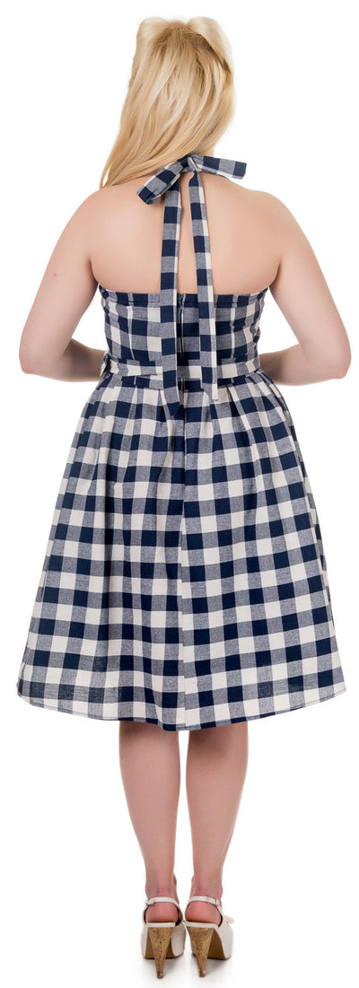 Navy Check Dress with Model - Back