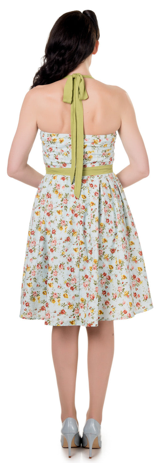 Sophie Floral Rockabilly 1950s Dress in Blue-Green